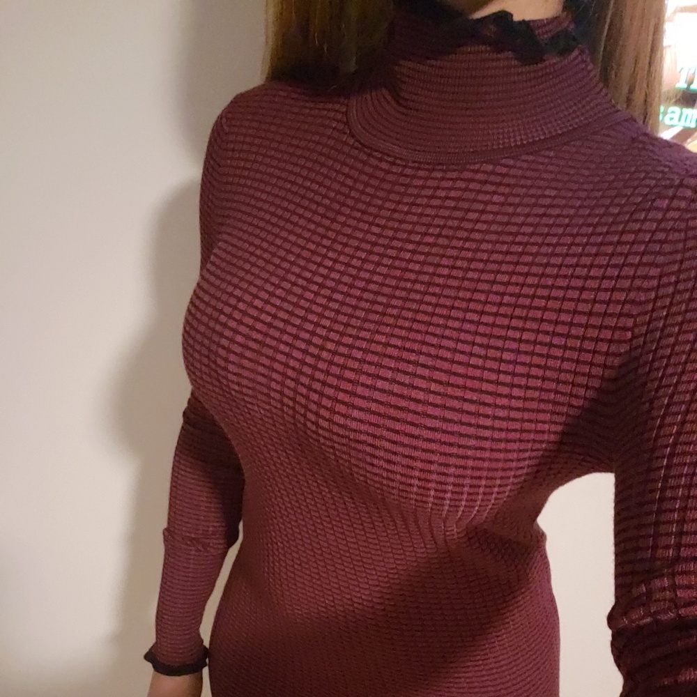 Ribbed Knit Stripped Fitted Dress